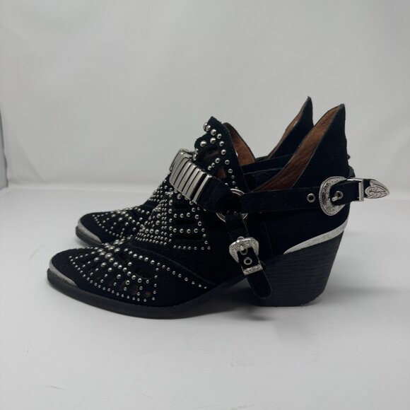 JEFFREY CAMPBELL Calhoun Studded Black Suede Leather Western Bootie Size 10 - Picture 2 of 9